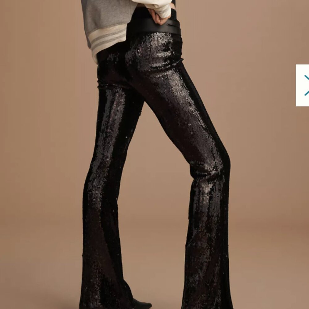 NWT Anthropologie Sanctuary The Kicker Sequin Flare Leggings Size Medium Black